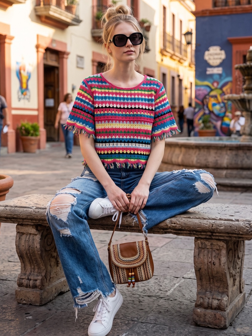 Anna & Ava NEW!! Multicolor Striped Fringe Crop Top